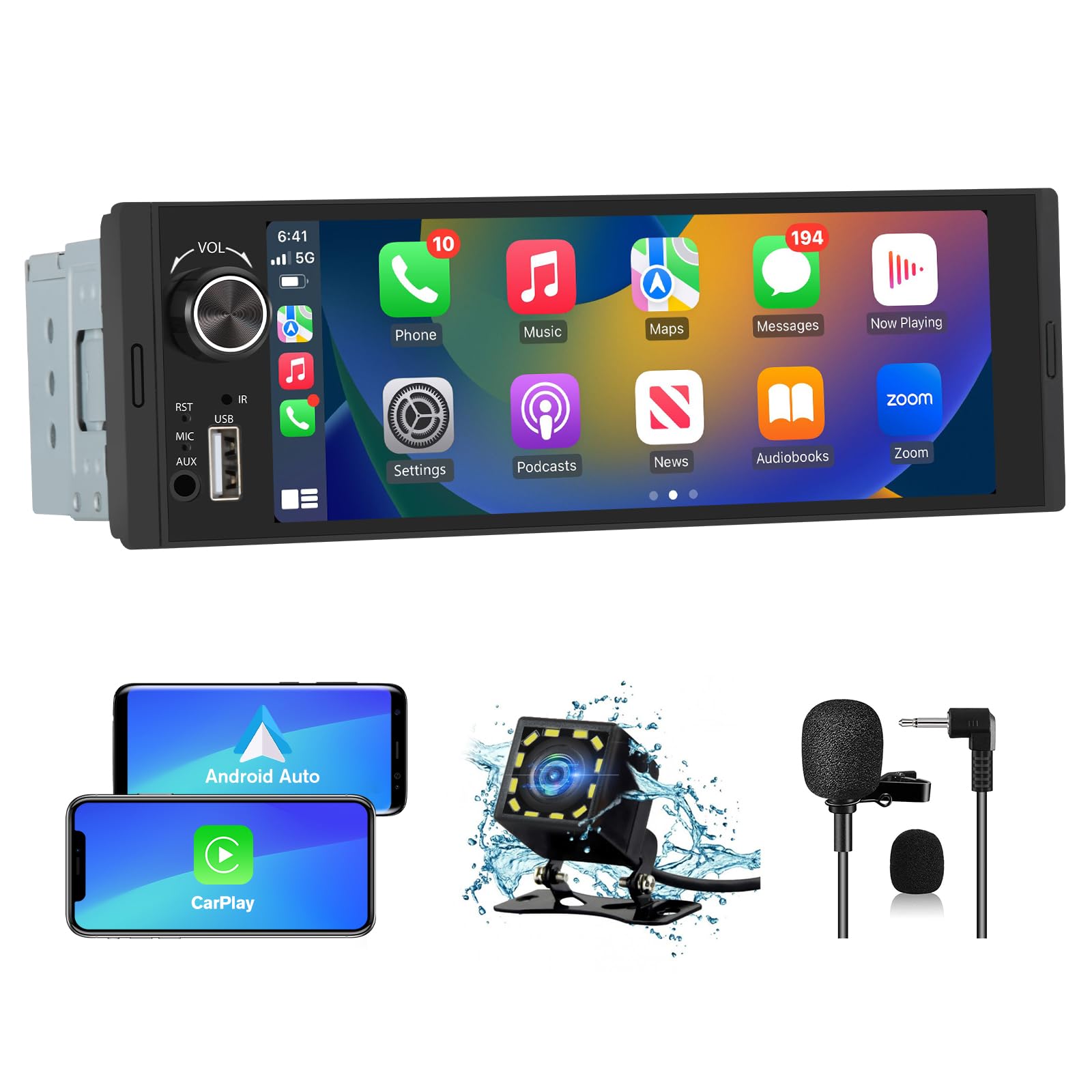 Amazon.com: Pyniro Single Din Car Stereo, 6.36 Inch CarPlay